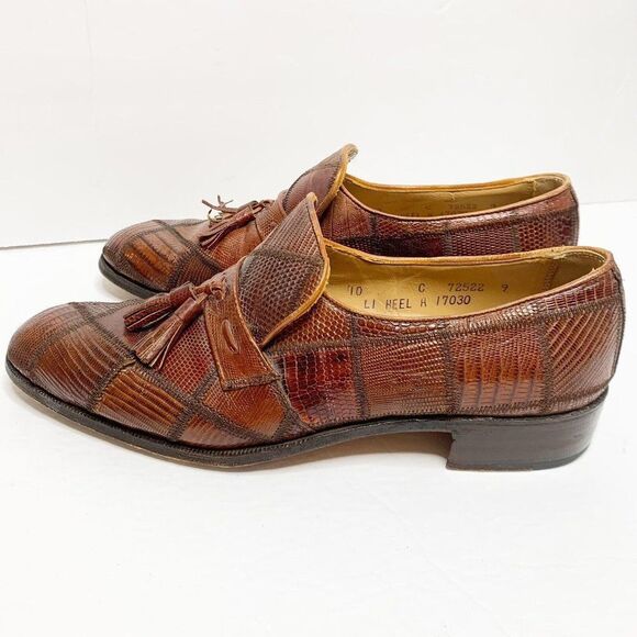 Vintage Nettleton Brown Lizard Skin Loafers 10 C Leather Business Dress Shoes - Picture 4 of 8